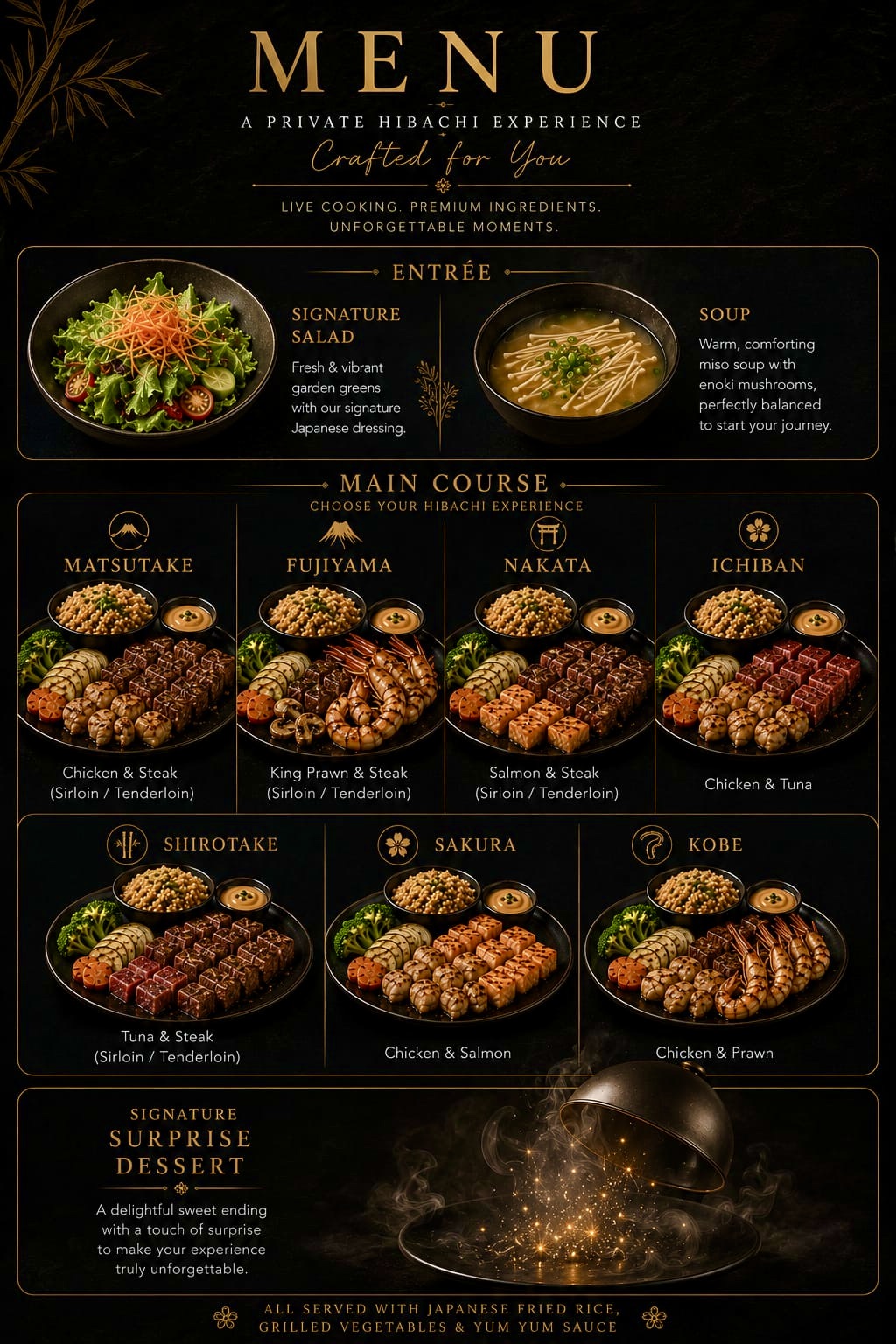 Hibachi Bali private dinner menu selection for luxury villa dining